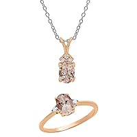 Dazzlingrock Collection 7x5mm Oval Morganite & Round Diamond Solitaire Style Ring & Pendant Set for Women in Rose Gold