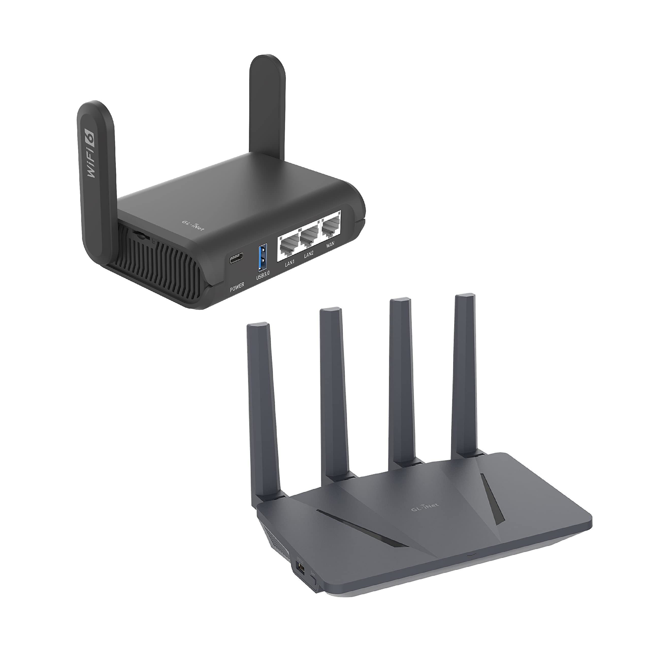 GL.iNet GL-AXT1800 (Slate AX) Pocket-Sized Wi-Fi 6 Gigabit Travel Router & GL.iNet GL-AX1800(Flint) WiFi 6 Router