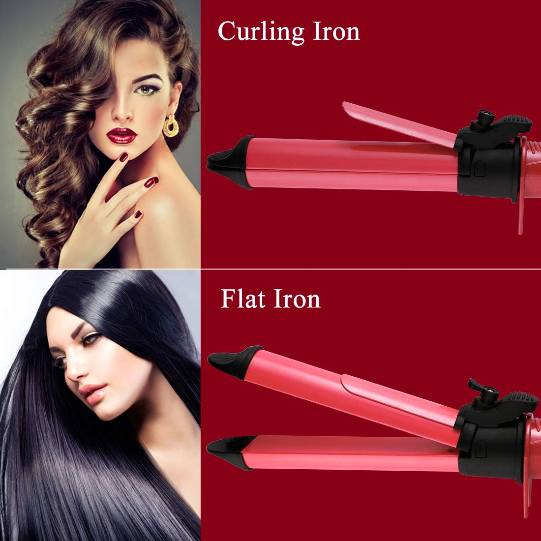 2 in 1 Hair Straightener and Curler Hair Curling Iron 1 to 1.2 Inch Spinning Hair Wand with Automatic Rotation for All Hiar Type Ceramic Flat Iron Auto Rotating Spiral Valentines Day Gifts for Women