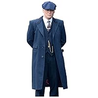 Mens Peaky Series Thomas Shelby Lapel Blue Wool Trench Coat