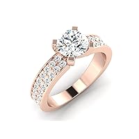 REAL-GEMS 1.53 Ct Round Lab Created G VS1 Diamond Solitaire with Accents Classic Wedding Ring 14k Rose Gold Size 4 5 6 7 8 99