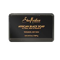 SheaMoisture African Black Soap Body Wash 13 Fl Oz and Bar Soap 8 oz Troubled Skin Cleansers