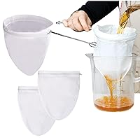 3 PCS Fine Mesh Strainer Bags with Handle, Reusable Nut Milk Bag Thai Tea Strainer, Cheesecloth for Straining NutMilk Coffee Milk Juices Honey Wine Oil