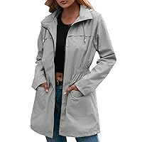 SNKSDGM Women Rain Coats Waterproof Hooded Windbreaker Lightweight Long Sleeve Outdoor Hiking Rain Jacket Trench Coat