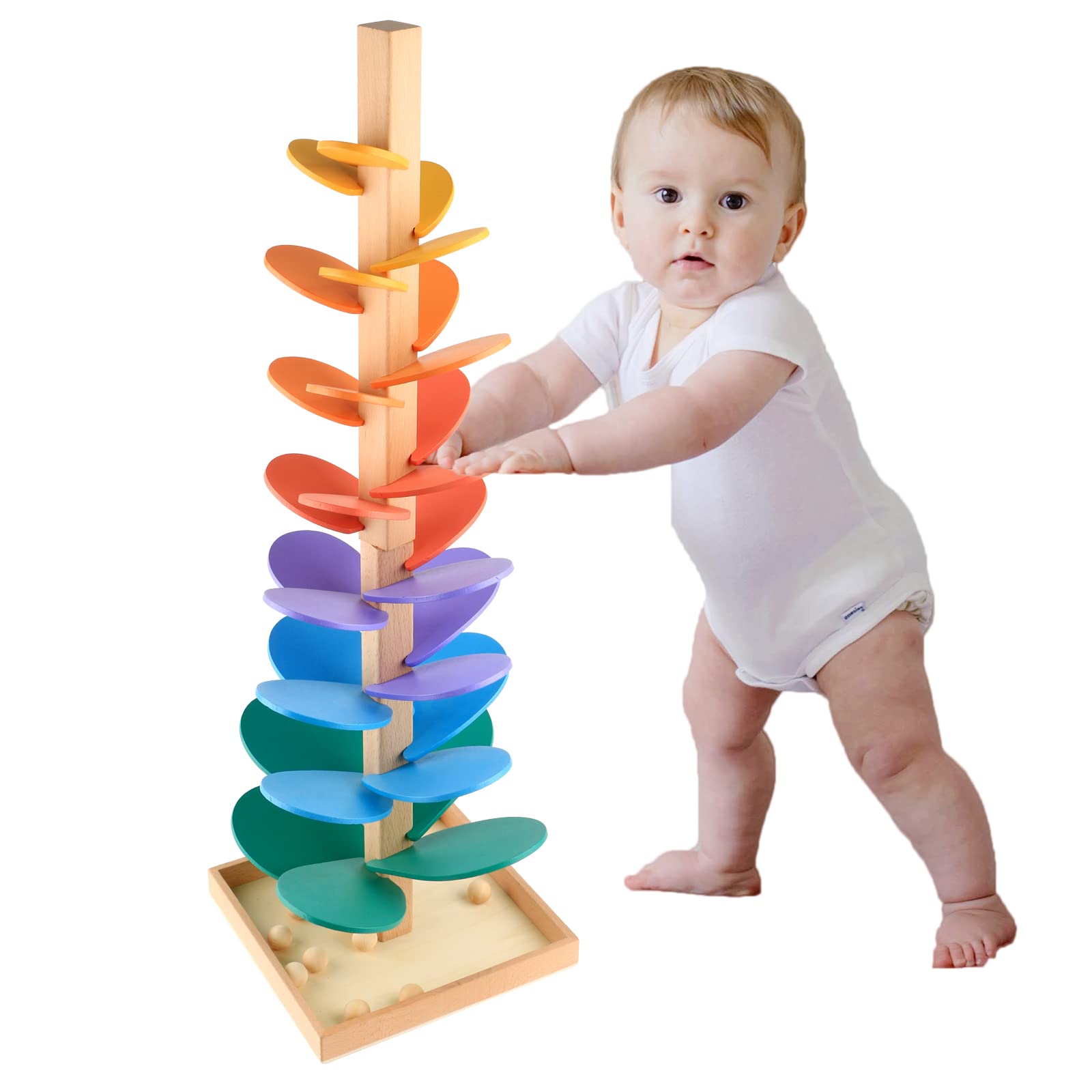 Wooden Colorful Music Tree Games, Rainbow Musical Tree Kit, Educational Toy Blocks Bright Color Toys Track Rolling Tree Party Accessories for Party Birthday
