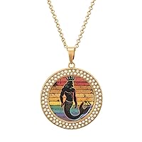 Merman Mermaid Daddy Fish Father's Day Round Pendant Diamond Necklaces Multicolored Picture Jewelry Gifts for Women