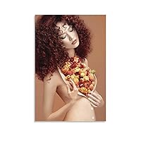 Art Decoration Poster of Beautiful Woman with Flowers on Chest Decorative Poster Canvas Wall Art Prints for Wall Decor Room Decor Bedroom Decor Gifts Posters 16x24inch(40x60cm) Unframe-style