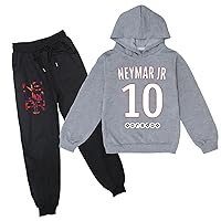 Little Boys Neymar Graphic Pullover Tops with Jogger Pants Outfits-Casual Winter Hoodie Set for Unisex Kids