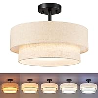 Hamilyeah Semi Flush Mount Ceiling Light Fixture 15 inch, 24W LED Ceiling Light with Double Layer Fabric Shade, Dimmable Drum Light Fixtures Ceiling Semi Flush Mount 5CCT for Kitchen, Living Room