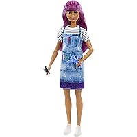 Barbie Salon Stylist Fashion Doll with Purple Hair, Tie-dye Smock & Striped Tee, Blow Dryer & Comb Accessories
