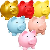 6 Pack Plastic Piggy Bank Pig Money Bank Kids Cute Piggy Bank Coin Bank for Girls Boys Saving Money Box Children Toy Gifts for Birthday, Valentine's Day, Baby Shower (Colorful, 6 x 4.8 x 5.4 inch)