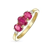 Bling Jewelry Past Present Future 3 Stone 2CTW Oval Created Red Ruby Ring for Women -Yellow 14K Gold Plated .925 Sterling Silver July Birthstone