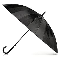 totes Large Eco Auto-Open 24 Rib Stick Umbrella with a Classic J Hook Curved Handle and water repellant