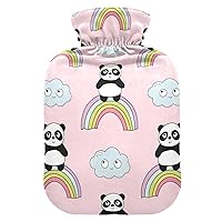 Hot Water Bottles with Cover Baby Cute Pandas Rainbow Clouds Hot Water Bag for Pain Relief, Pregnant Women, Warm Water Bag 2 Liter