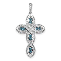 14k White Gold White and Blue Diamond Religious Faith Cross Pendant Necklace Measures 30x16mm Wide Jewelry for Women