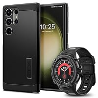 Spigen Tough Armor Designed for Galaxy S23 Ultra Case (2023) and Rugged Armor Pro Designed for Samsung Galaxy Watch 5 Pro Band with Case Protector 45mm (2022) - Black