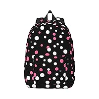 Black Polka Dots Print Canvas Laptop Backpack Outdoor Casual Travel Bag School Daypack Book Bag For Men Women