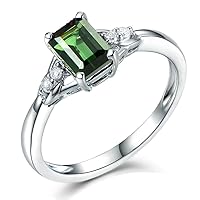 Simple Elegant Gemstone Green Tourmaline 14K White Gold Natural Diamond Promise Daily Wear Wedding Ring Set
