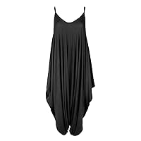 Oops Outlet Women's Thin Strap Lagenlook Romper Baggy Harem Jumpsuit Playsuit M/L (US 8/10) Black
