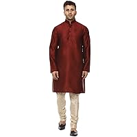 Men's Silk Plain Chinese Collar Kurta with Payjama