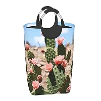 Laundry Basket Waterproof Laundry Hamper With Handles Dirty Clothes Organizer Cactus Print Protable Foldable Storage Bin Bag For Living Room Bedroom Playroom