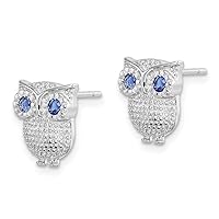 925 Sterling Silver Blue Glass Owl Earrings