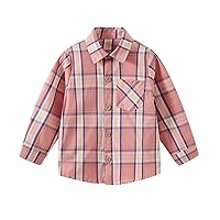18 Month Long Sleeve Shirts Kids Toddler Flannel Jacket Pink Plaid Long Sleeve Lapel Button Down Boys Compression
