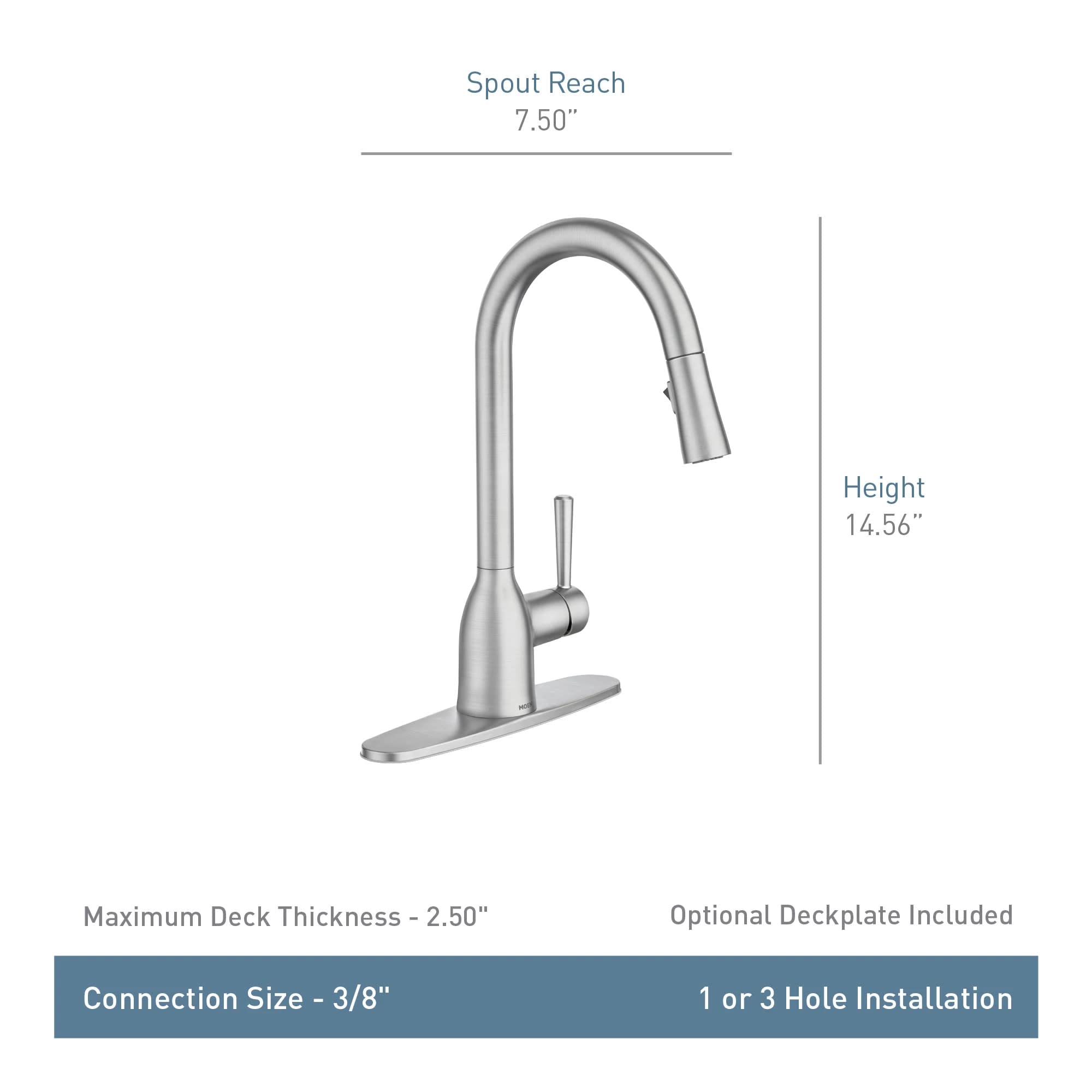 Moen Adler Spot Resist Stainless One-Handle High Arc Kitchen Sink Faucet with Power Clean, Kitchen Faucet with Pull Down Sprayer, 87233SRS