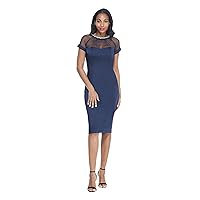 Maggy London Women's Stretch Satin Illusion Sheath with Embellished Neck