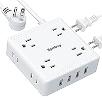 SUPERDANNY Power Strip with 4 USB Ports, Mountable Charging Station with 8 Widely Spaced AC Outlets, 5 ft Extension Cord Flat Plug for Home Office Dorm Hotel Travel Cruise Ship, White