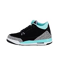 Jordan Nike Girls Air 3 Retro (GS) Kids Black/Bleached Turquoise/Wolf Grey/Iron Purple 441140-045 (Size: 4Y)