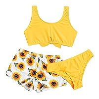 Bikini Swim Girls Girls' Summer Crisscross Floral Print Cute Sunflower Girls Swimwear Swimming Suits for Toddler