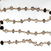 LKBEADS 36 inch long gem bio lemon quartz 3mm rondelle shape faceted cut beads wire wrapped gold plated rosary chain for jewelry making/DIY jewelry crafts #Code - ROS-0080