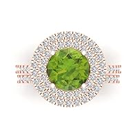 2.68ct Round Cut Natural Peridot 14K Rose Gold Halo Solitaire W/Accents Engagement Bridal Wedding Ring Band Set