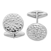 925 Sterling Silver Polished and Hammered Round Cuff Link Jewelry for Men