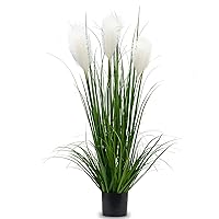 Luxsego Artificial Plants Reed Greenery Flowers, Potted Tall Silk Fake Pampas Grass for Home, Office, Wedding Decor, Faux Plants for Her or Him(46in, White)