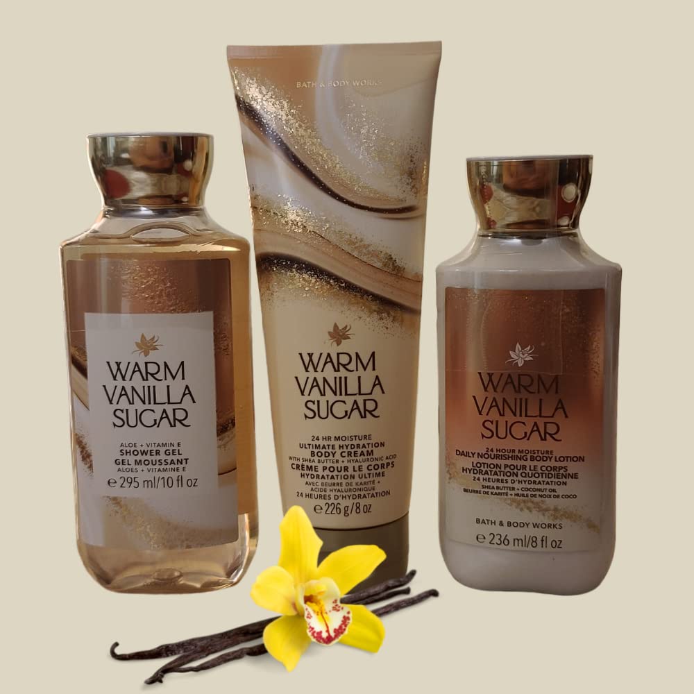 Bath & Body Works Warm Vanilla Sugar Body Set | Shower Gel, Body Lotion & Body Cream