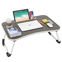 Folding Lap Desk, 23.6 Inch Portable Wood Black Laptop Bed Desk Lap Desk with Cup Holder, for Working Reading Writing, Eating, Watching Movies for Bed Sofa Couch Floor