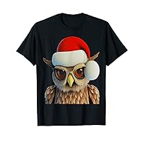 Funny Christmas Owl Wearing Santa Hat T-Shirt