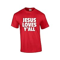 Jesus Loves Y'all Mens Christian Short Sleeve T-Shirt Graphic Tee