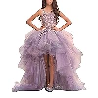 Gzcdress High Low Pageant Dress for Girls 7-16 Toddler Girl Pageant Dresses Puffy Vintage Flower Girl Dresses for Wedding