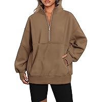AUTOMET Women's Half Zip Oversized Sweatshirts Fleece Long Sleeve Hoodies Casual Sweaters with Pockerts