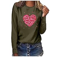 Long Sleeve Love Heart Graphic Tee Shirt for Women Funny Valentine's Day Crewneck Casual Tops for Lover Gift