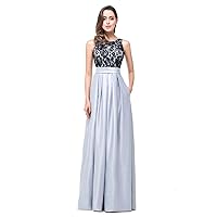 Grey Sheer Lace Top Sleeveless Backless Formal Evening Dress