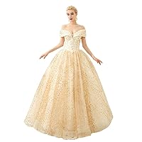 Elinadress Women's Off Shoulder Ball Gowns Lace Applique Quinceanera Dress Tulle Prom Dresses Long