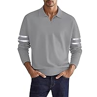 Men's Long Sleeve Zipper Polo Shirts Solid Regular Fit Casual Business T Shirts Spring Outfits Large Tee