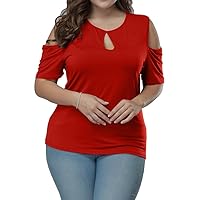 ALLEGRACE Women Plus Size Tops Short Sleeve Summer Keyhole Sexy Casual T Shirts