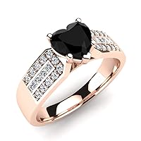 14K Rose Gold Plated 1.03 Ct Round & Heart Cut Black & Sim Diamond Engagement Ring
