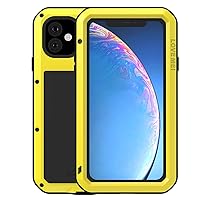 iPhone 11 Pro Max Aluminum Alloy Metal Bumper Silicone Case Hybrid Military Shockproof Heavy Duty Armor Defender Tough Built-in Gorilla Glass Cover for iPhone 11 Pro Max (Yellow)