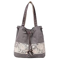Women Canvas Tote Handbags Purses Casual Lace Flower Printing Shoppping Working Travel Bag Hobo Bag